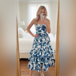 Elegant Blue Floral Midi Dress